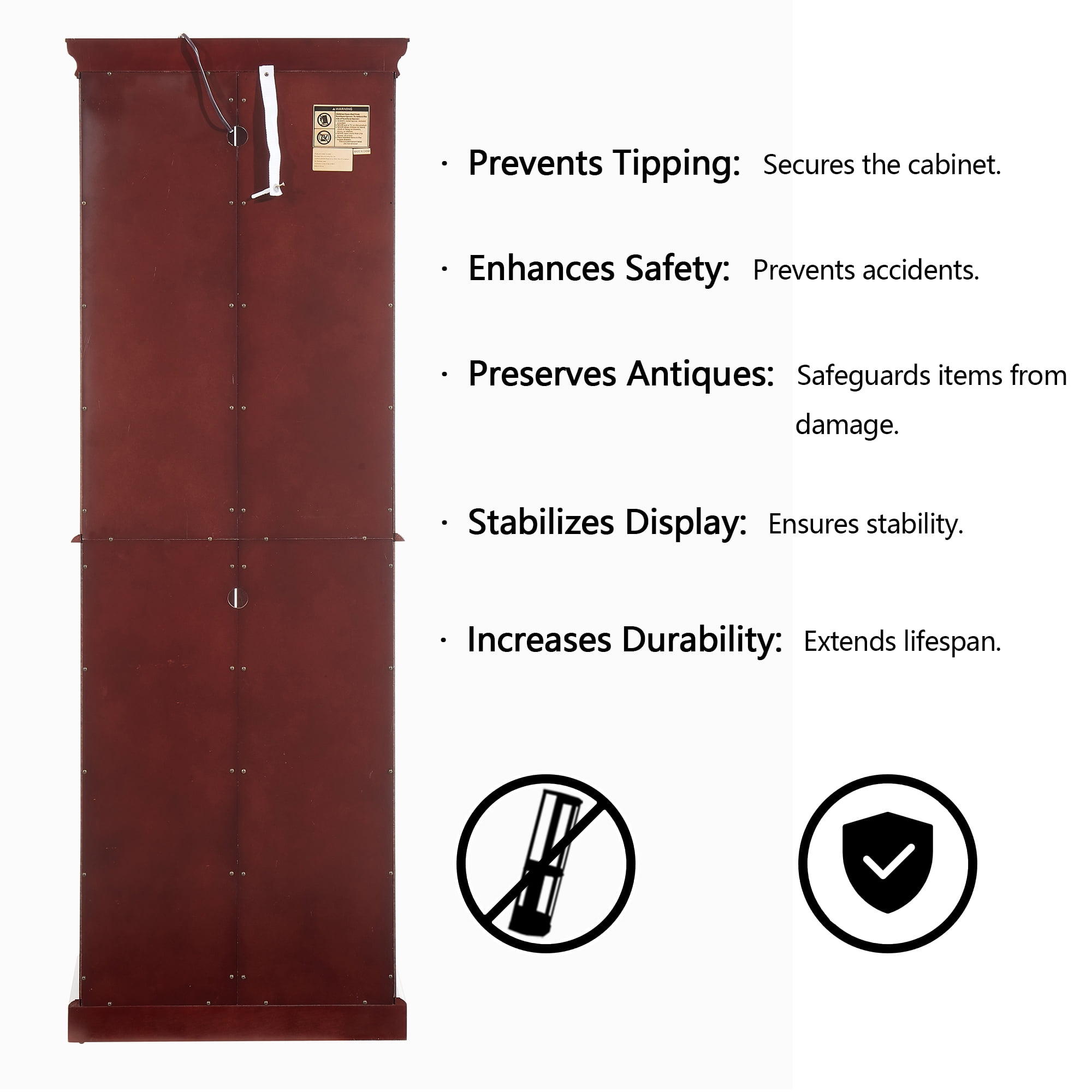 Miniyam Curio Display Cabinet with Adjustable Glass Shelves, Light, Cherry