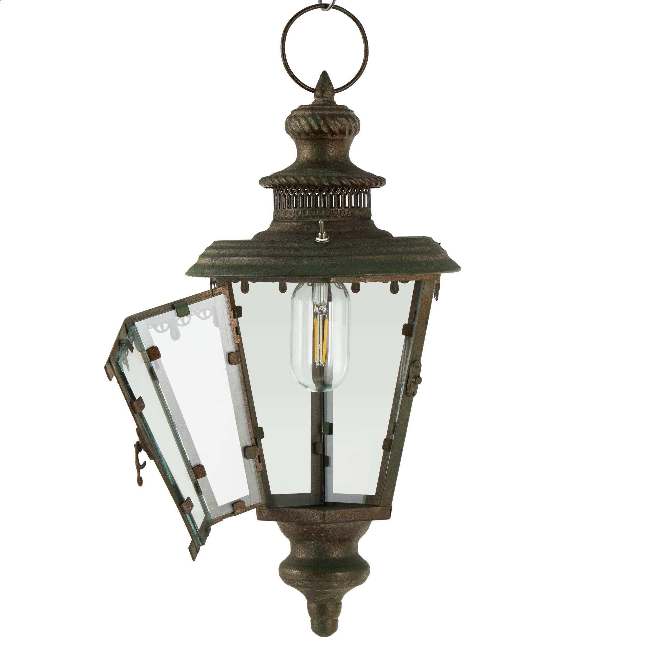 DecMode 16" Lighthouse Style Decorative Floral Brown Accent Lamp with Clear Glass Shade