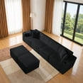 thumbnail image 5 of SEENYOO 133" Cloud Couch, Black Modular Sectional Sofa with 2 Ottomans, Corduroy Deep Seat for Living Room, No Assembly Required, 5 of 13