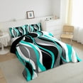thumbnail image 3 of Manfei Cyan Gray White Black Queen Comforter Set, Contemporary Geometry Bedding Sets, Aesthetic Lines Stripes Bedding Comforter Set, Super Cozy Room Decor, Reversible 3 Pieces, 3 of 8
