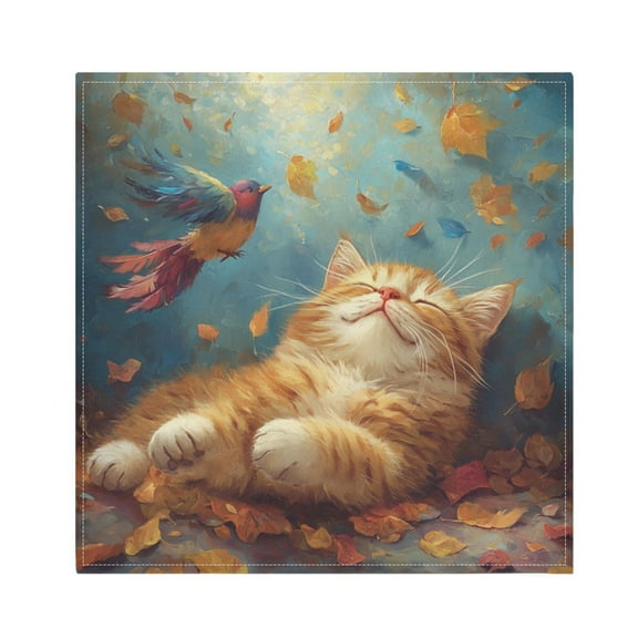 Qxltty Orange Cat Leaf Fall Napkins 20×20in Perfect for Parties Dinners Weddings Cocktail Housewarming Cloth Napkins Set of 6