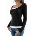 thumbnail image 3 of Lace Henley T-Shirts for Women Button Down Slim Fit Tops Long Sleeve V-Neck Tunic Top Blouse, 3 of 9