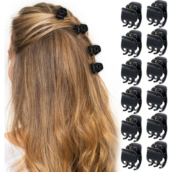 12 Pcs Mini Small Hair Claw Clips for Women Girls, Plastic Jaw Clamps Clips Non-Slip Tiny Multifunction Hair Claws Hair Styling Accessories for Design Kids and Adult (Black)