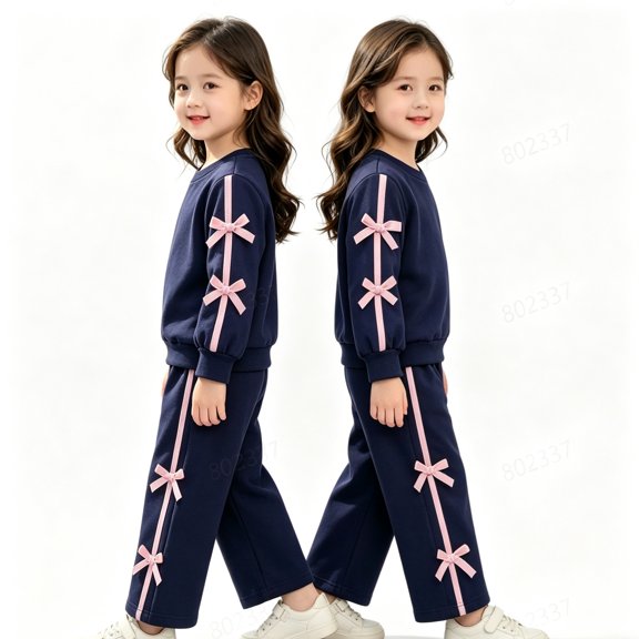 KEXE Baby Girls Sweatshirt Suit Ribbon Bow On Sleeves And Trousers