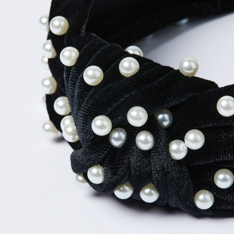 Hairitage Stylish Knotted Headband with Pearls Black, 1PC