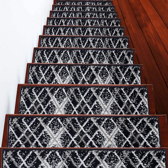 Stair Treads Modern Collection Contemporary, Cozy, Vibrant and Soft Stair Treads, 9'' x 28'', Navy & White, Pack of 13 [100% Polypropylene]
