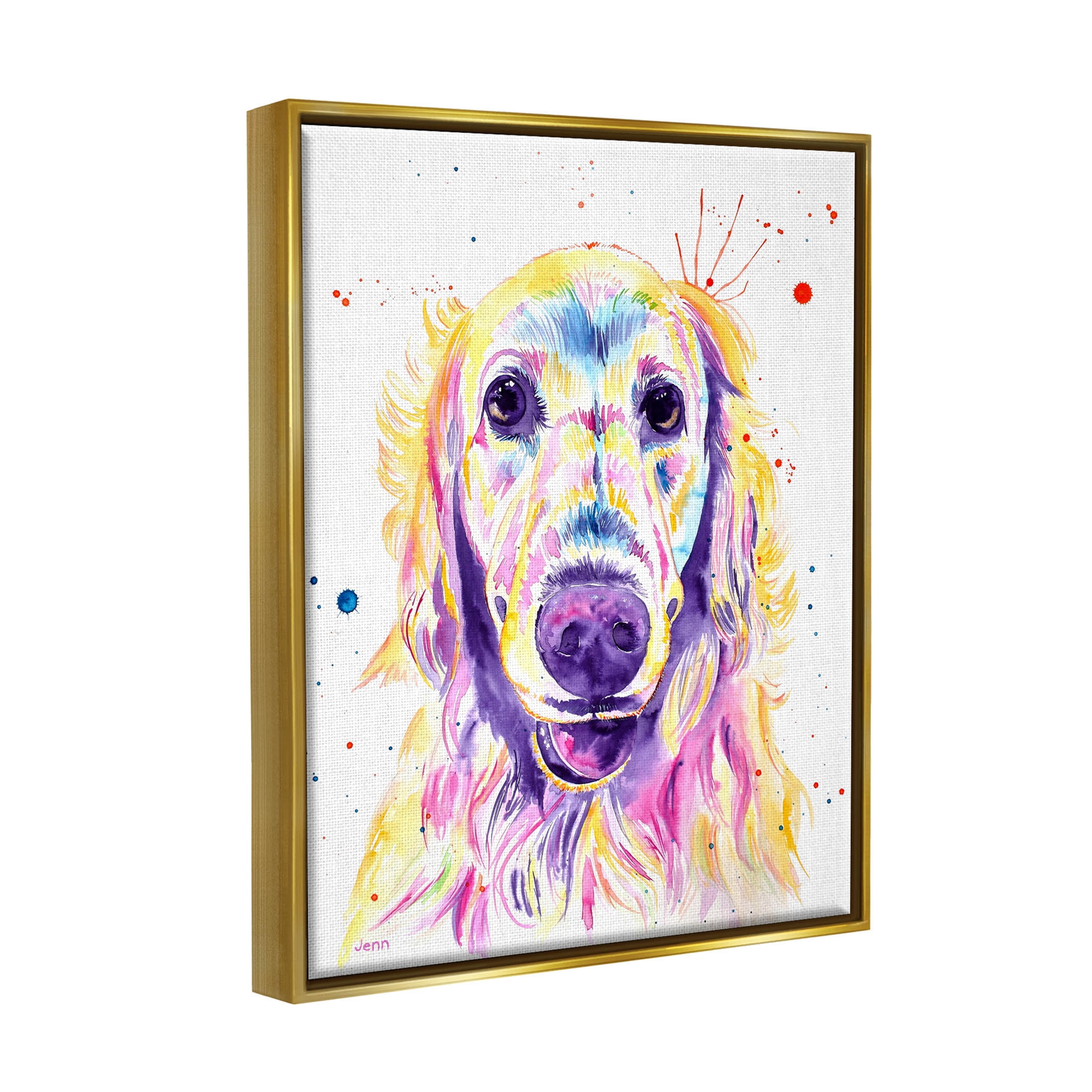 Vivid Retriever Dog Pet Portrait Animals & Insects Graphic Art Metallic Gold Framed Art Print Wall Art