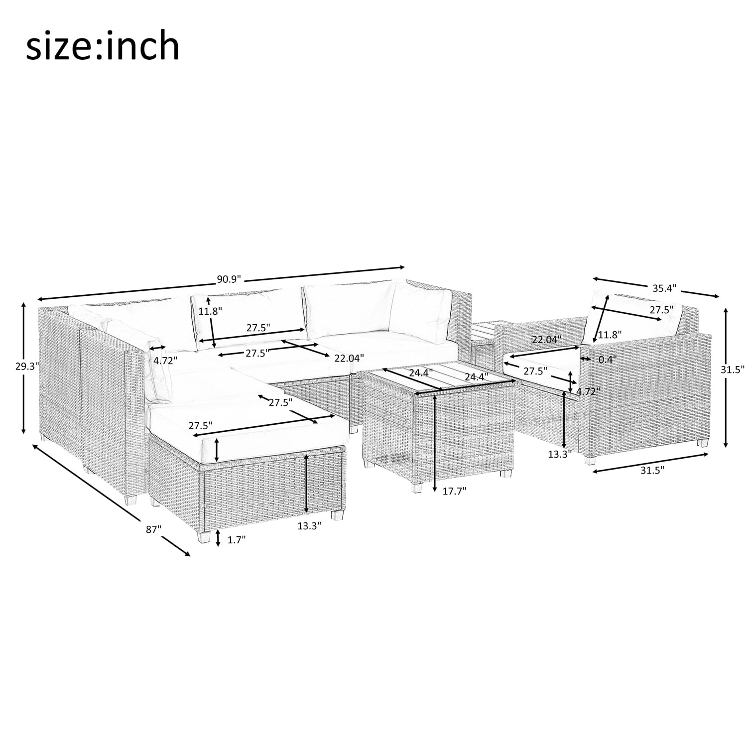 Kepooman 8 Pieces Patio Conversation Sets, Outdoor Wicker Furniture with Cushions, Beige Conversation Sofa Set Kepooman 8 Pieces Patio Conversation Sets, Outdoor Wicker Furniture with Cushions, Beige Conversation Sofa Set