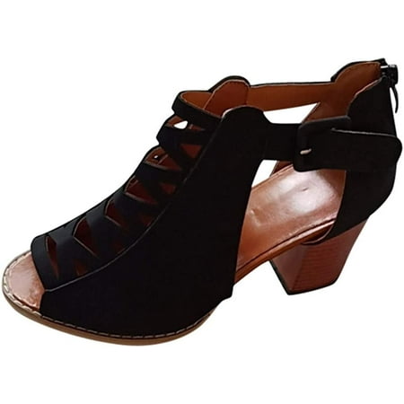 Open Toe Sandal Mid Heel Beach Shoes Dressy Summer Platforms Wedge Sandals for Women Retro Casual Buckle Strap Sandal