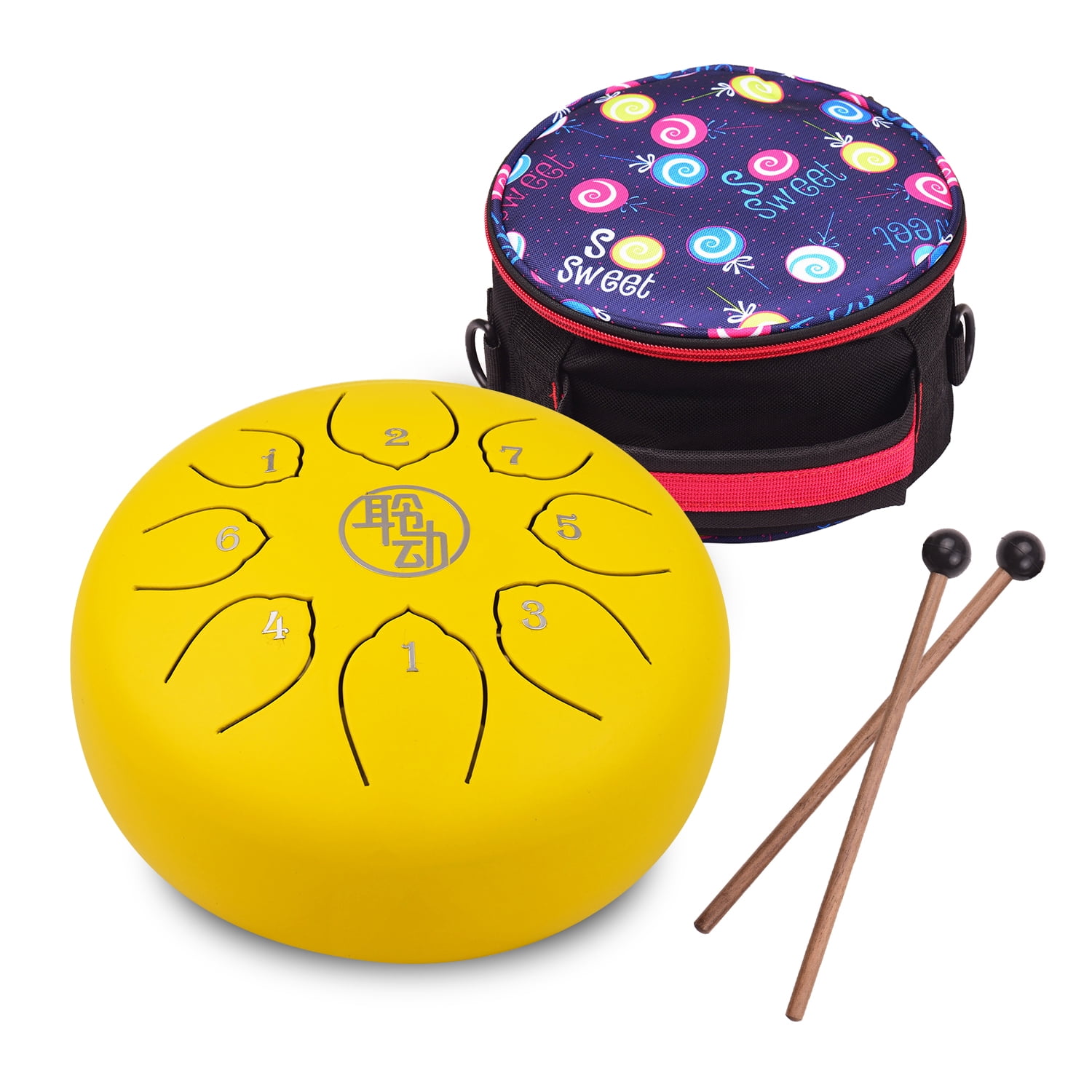 6-8 Inches Steel Tongue Drum,Beautifully Finished and Peaceful Sound Percussion Instrument Drum with Padded Drum Bag and A Pair of Mallets