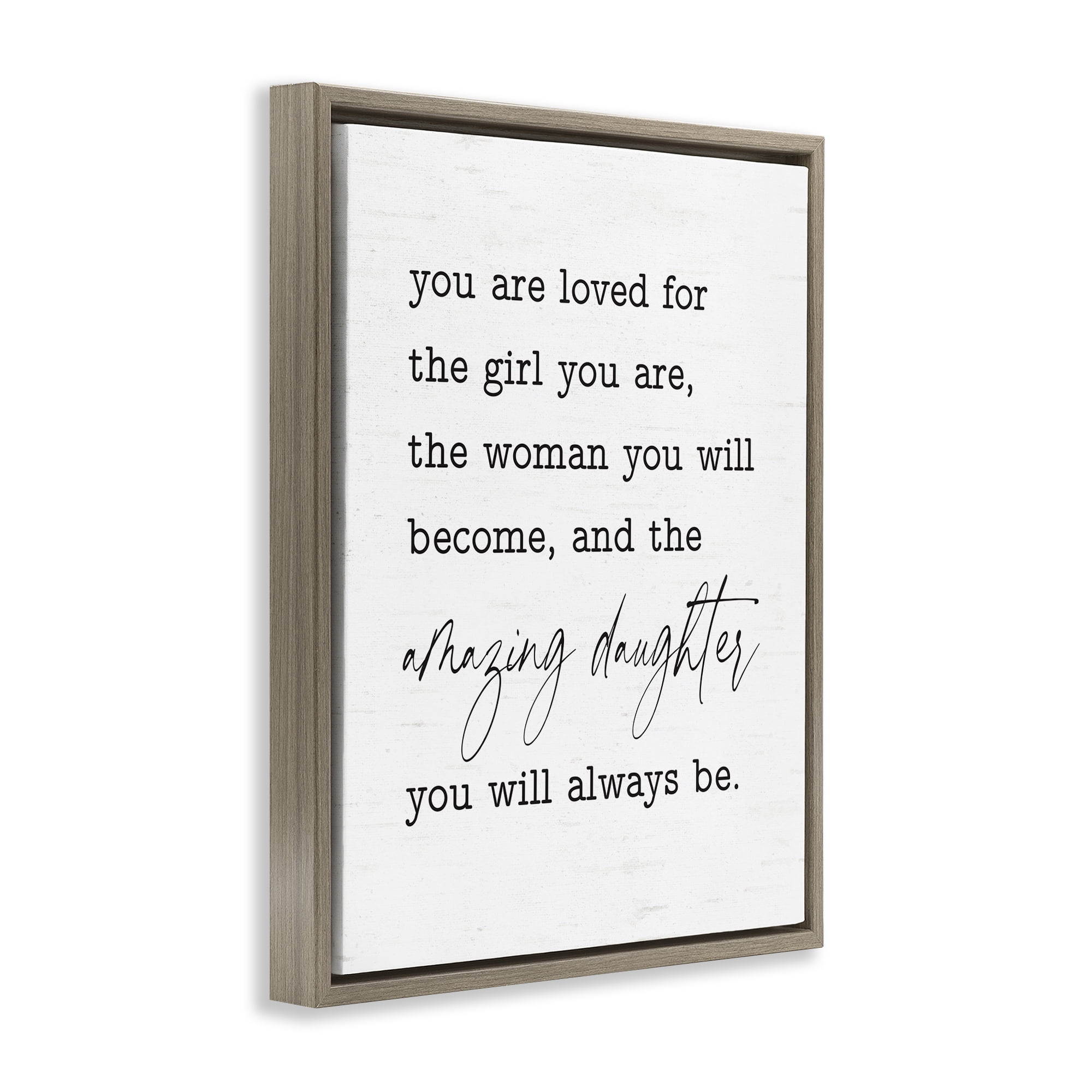 Stupell Industries Amazing Daughter Sentiment Text & Numbers Painting Brown Floater Framed Canvas Art Print Wall Art, 25 x 31