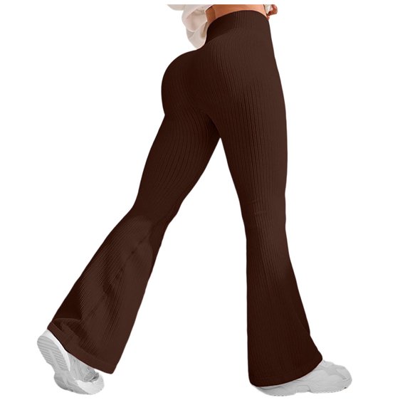 larppty Women's No Front Seam Flare Leggings - High Waist Tummy Control Ribbed Yoga Pants for Workout & Daily Wear(Coffee,XL)