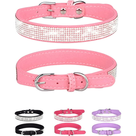 Rhinestone Dog Collar for Small Medium Large Dogs, Adjustable Leather Suede Bling Dog CollarsDiamond Bow Tie Puppy Collars for Boy and Girl.