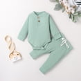 thumbnail image 3 of Izhansean Newborn Baby Boy Girl Clothes Ribbed Knitted Romper Long Pants Fall Winter Suit Light Green 3-6 Months, 3 of 7