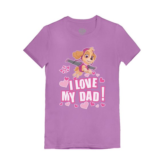 Tstars Girls Gifts for Dad Father's Day Shirts Paw Patrol Skye I Love my Dad Cool Best Gift for Dad Toddler Kids Girls Gifts for Dad Father's Day Shirts Fitted T-Shirt