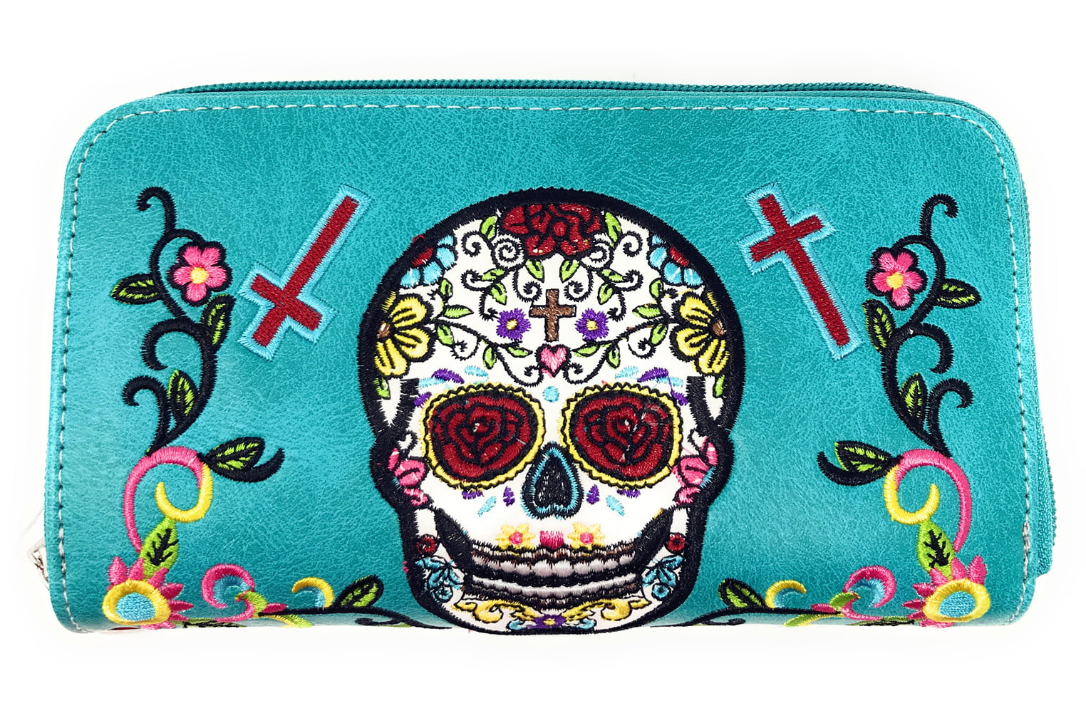 Western Style Handbag Purse for Women Buckle Clutch Blocking Wristlet Wallet Sugar Skull Western Purse Wallet 