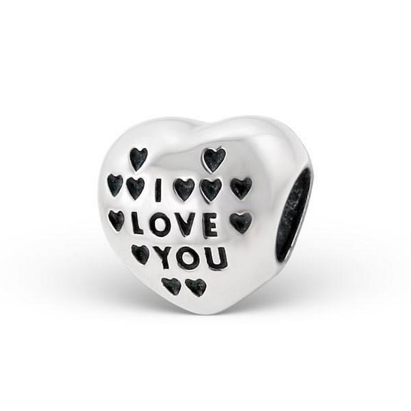 .925 Sterling Silver "Heart I Love You"  Charm Spacer Bead for Snake Chain Charm Bracelet
