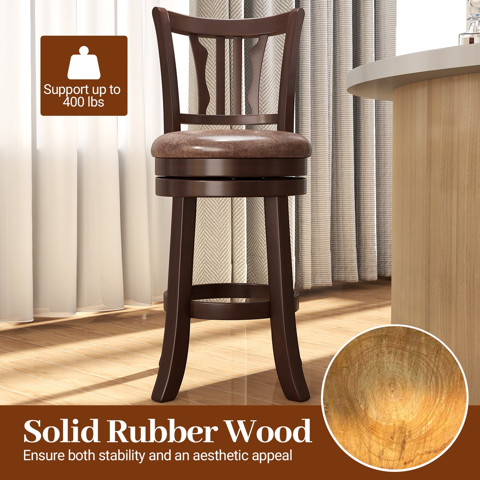 Gymax 26'' Counter Height Swivel Bar Stools Set of 4 w/Back & Faux Leather Seat