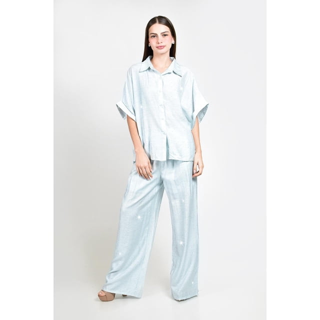 Conjunto camisero con brillo Roman Fashion /Juvenil, 01645 (Azul cielo) azul cielo G