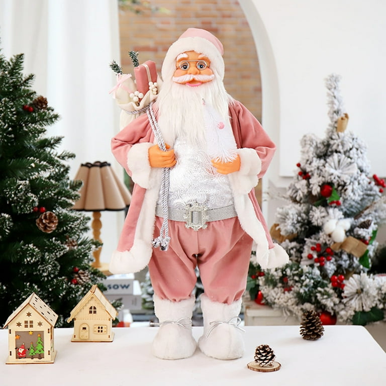 Walmart Christmas Pink Santa Claus Figurine, Plush Standing Xmas