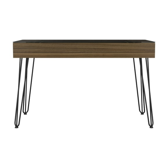 120 Drawer Desk , With Industrial Metal Legs And Glass Surface Spacious Top