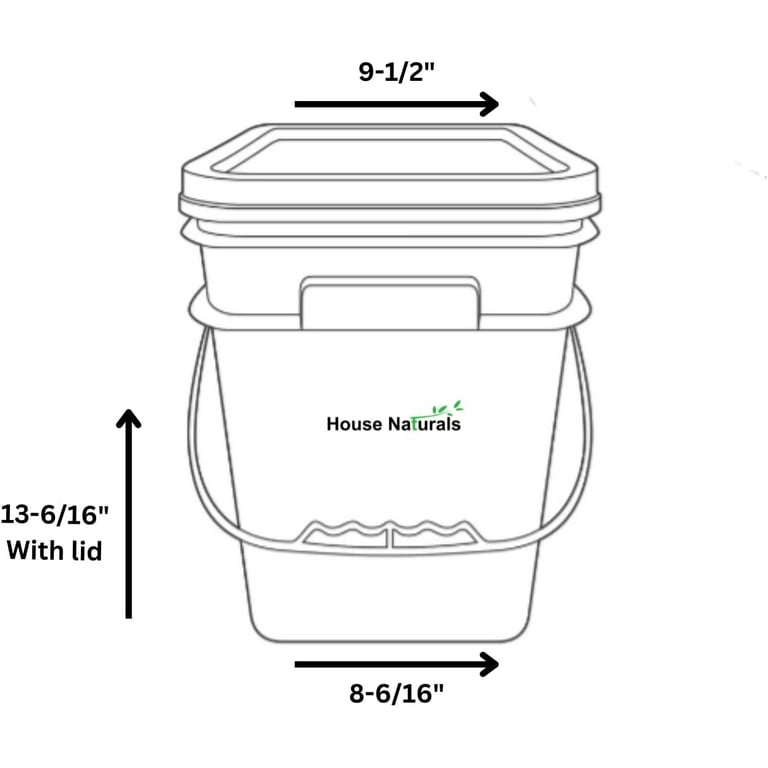 House Naturals 4 Gallon Square Food Grade Bucket Pail with Plastic Handles  and Lid ( Pack of 3) Made in USA containers (Black)