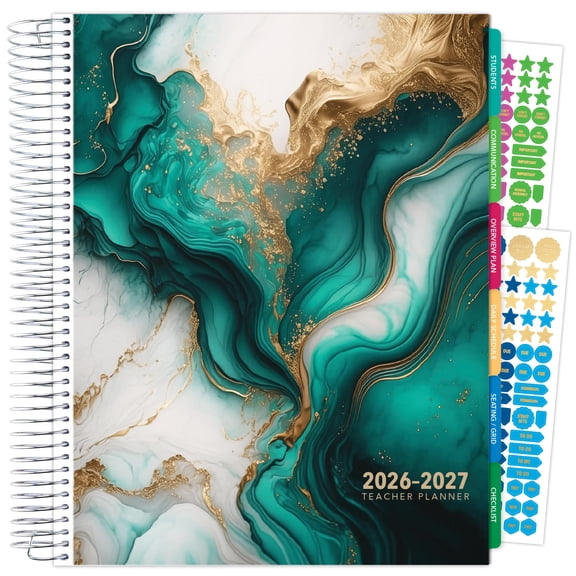 2026-2027 Excello Brands 8.5" x 11" Academic Year Deluxe Teacher Planner, Weekly/Monthly, 12 Month, Teal Gold Marble
