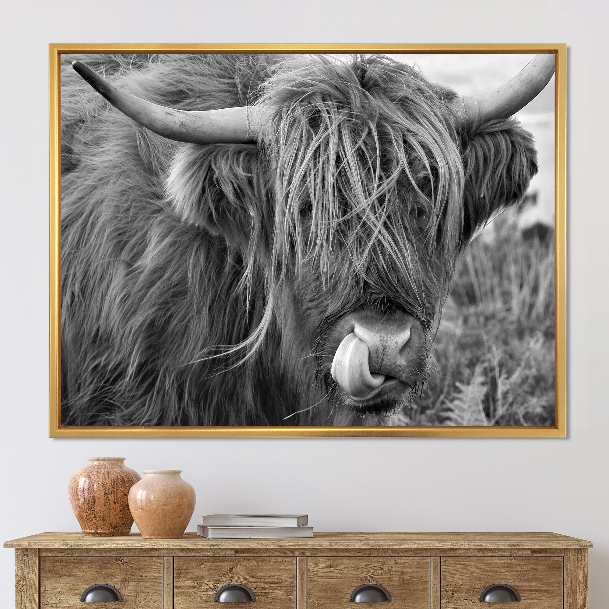 Close Up Of Scottish Cow On Moorland II 20 in x 12 in Framed Photography Canvas Art Print, by Designart