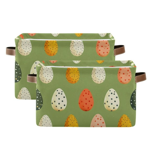 Ryvnso Easter Eggs Polka Dots Storage Basket Large Bin Foldable Boxes Toys Organizer 14.2x10.2x8.3in 2 PCs