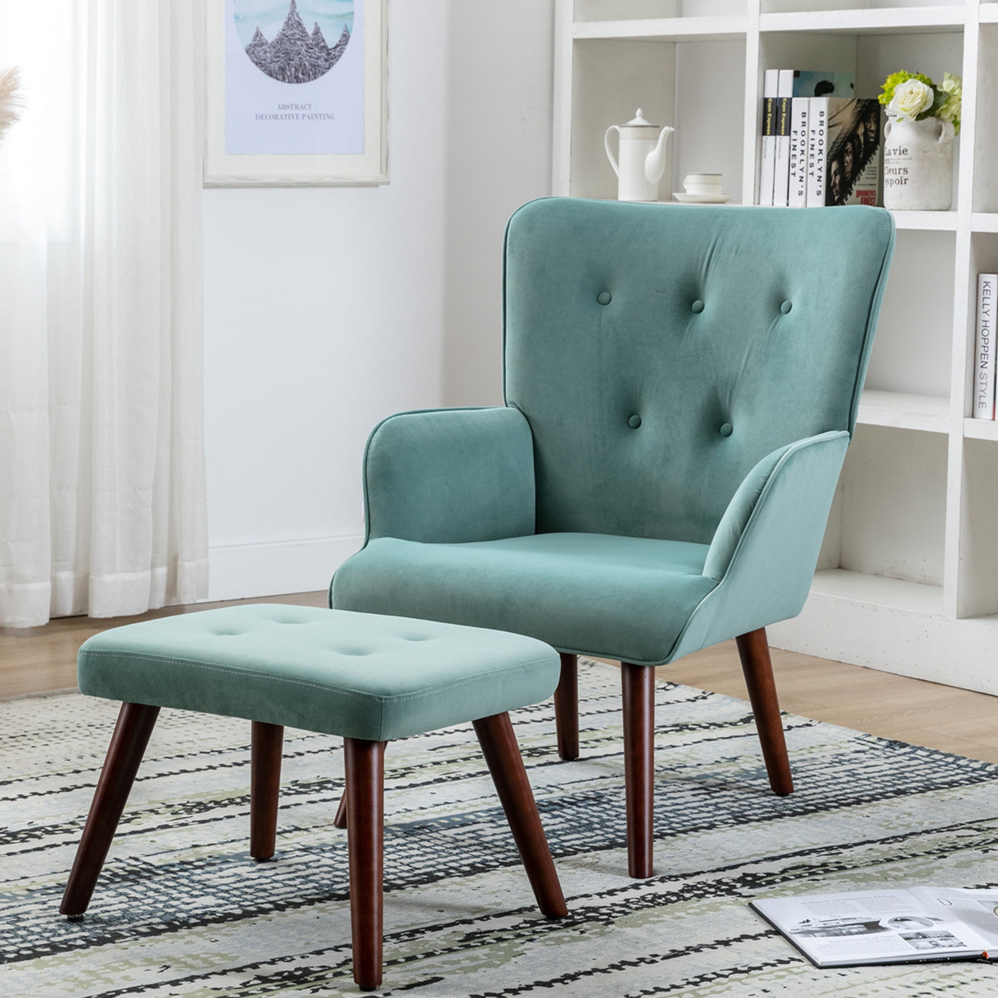 Modern Accent Chair and Ottoman Set Home Leisure Chair with
