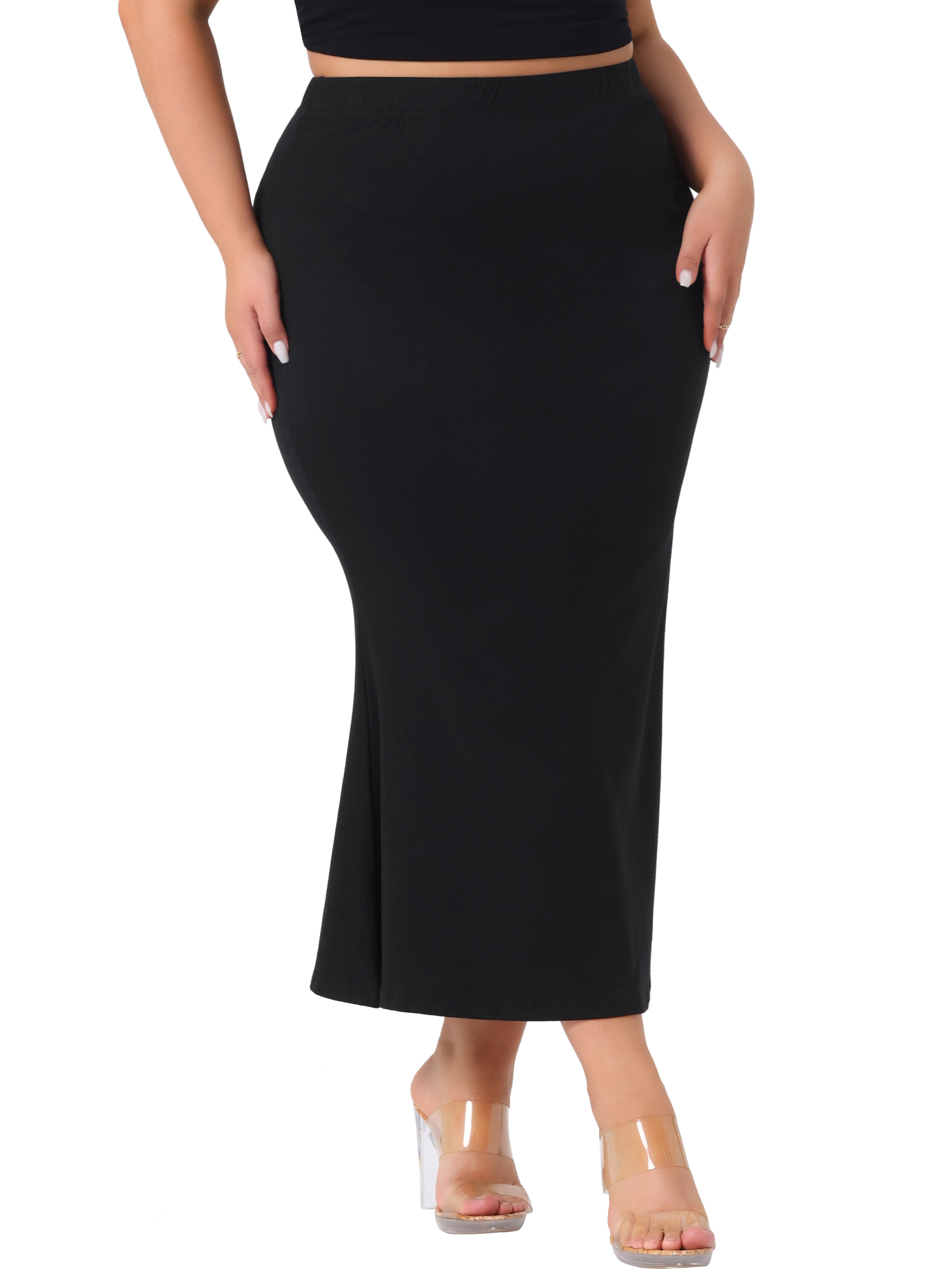 DARING DIVA Women's Plus Mermaid High Waist Knit Bodycon Long Skirts 2X Black