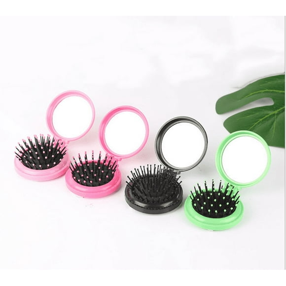 4 Pcs Folding Travel Mirror Hair Brushes Round Mirror, Round Folding Pocket Hair Brush Mini Hair Comb Compact Travel Size Hair Massage Comb for Women and Girls