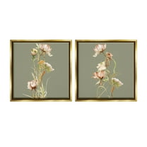 Stupell Industries Classic Blooms on Green Botanical & Floral Painting Gold Floater Framed Canvas Art Print Wall Art, 25 x 25, Set of 2