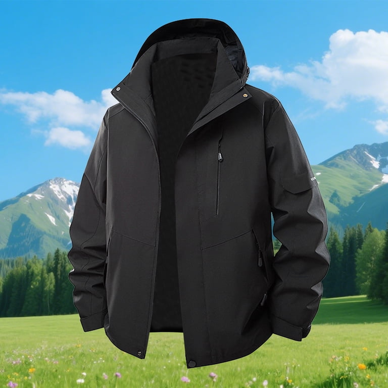LpwkSSA Windproof Jacket for Men Solid Color Outdoor Climb Hooded