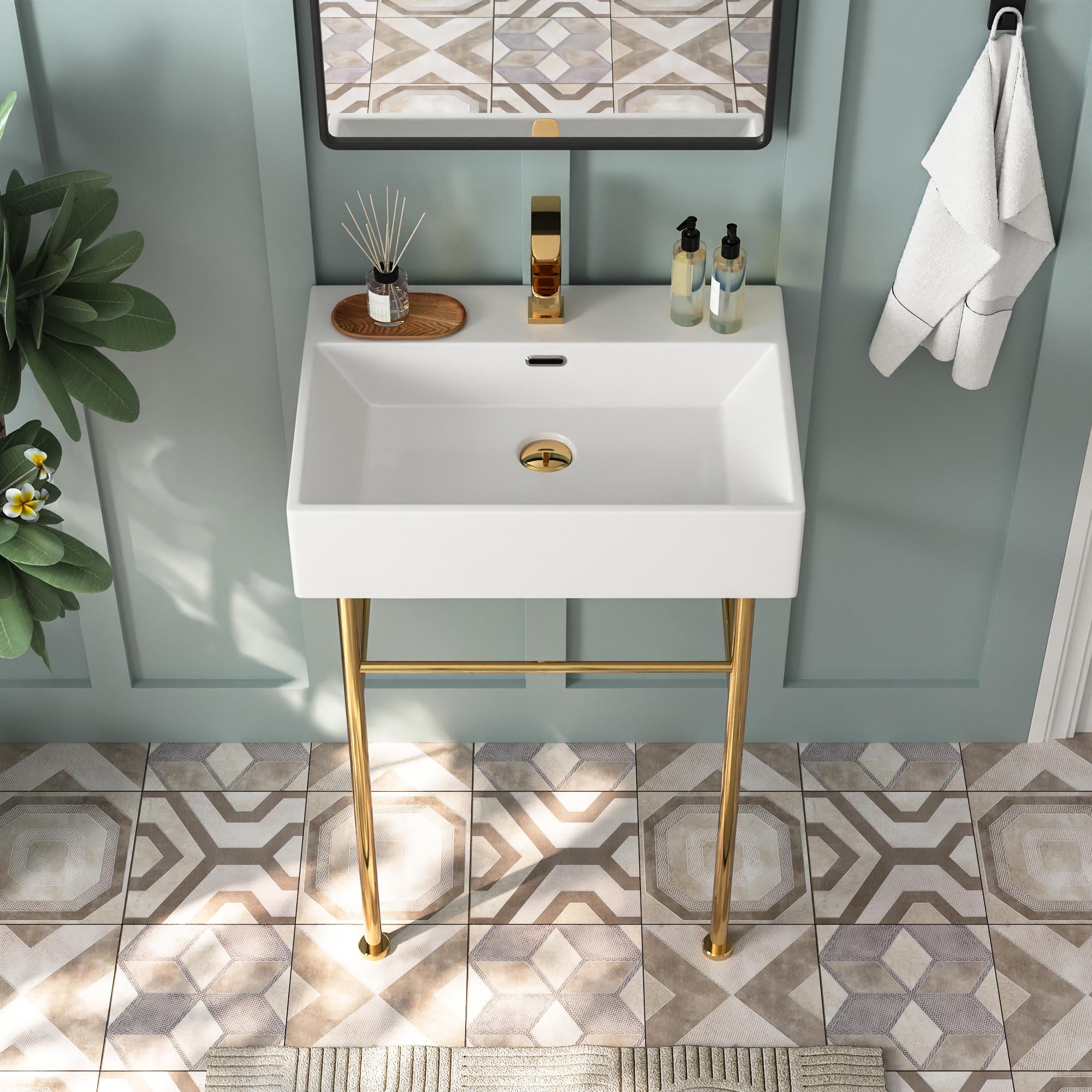 24" White Rectangular Console Bathroom Sink with Overflow