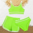 thumbnail image 2 of Godom Girl 3 Piece Swimsuits Bathing Suit High Waist Color Block Bikini Set with Shorts Swimwear for Size 9-14 Years,Green, 2 of 4