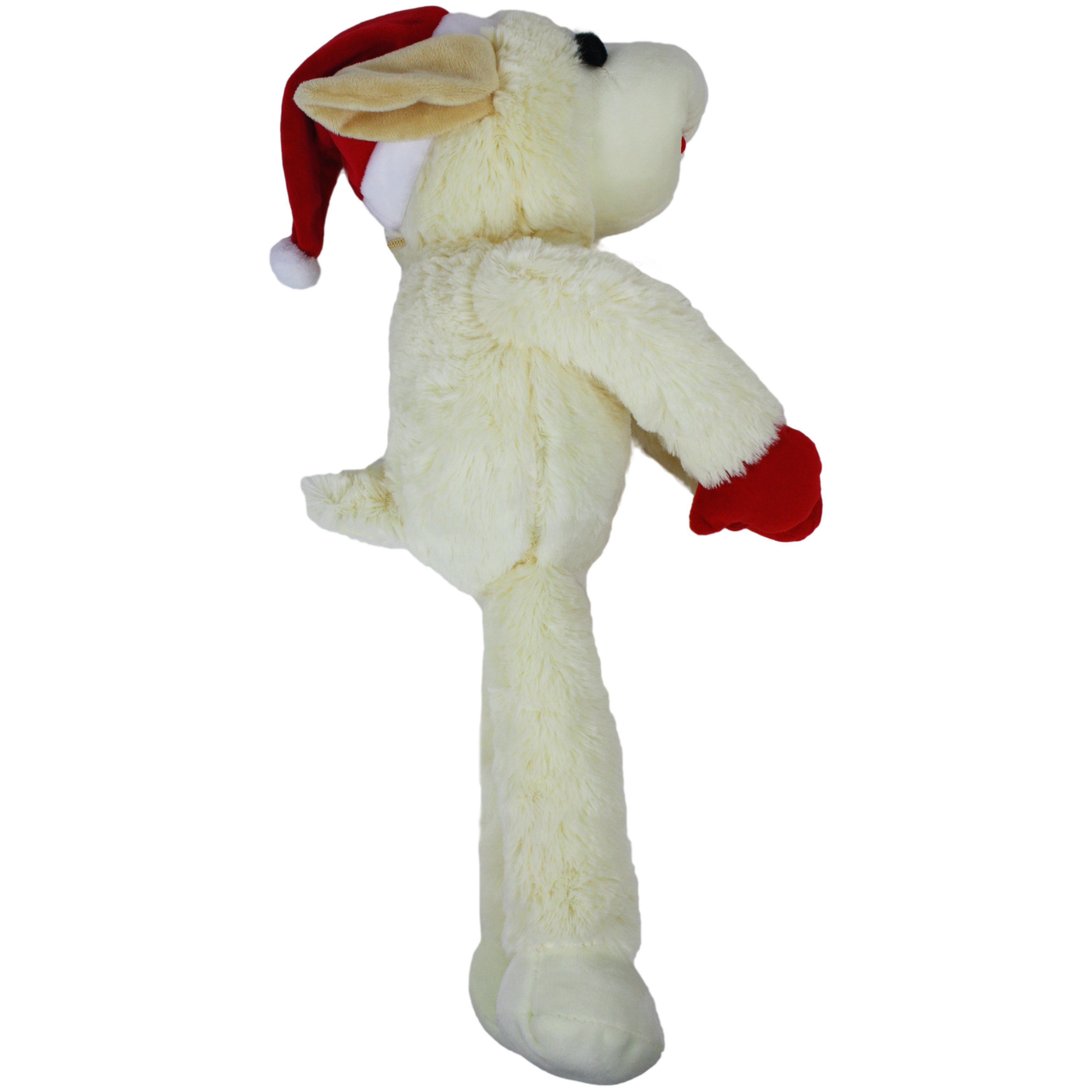 Multipet Jumbo Holiday Lamb Chop, Plush Dog Toy, White with Red Paws and Santa Hat, Squeaker, 19 inches