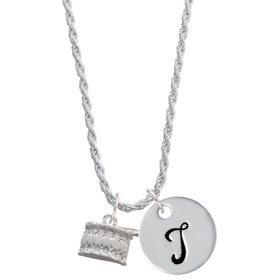 Delight Jewelry Silvertone Drum Silvertone Script Initial Disc - T - Charm Necklace, 20"+3"