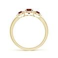 thumbnail image 2 of ANGARA Natural Round Ruby Three Stone Halo Ring with Diamonds in 14K Yellow Gold for Women (Size-4mm) | July Birthstone, Birthday, Anniversary, Jewelry Gift for Women | Natural Ruby Ring, 2 of 9