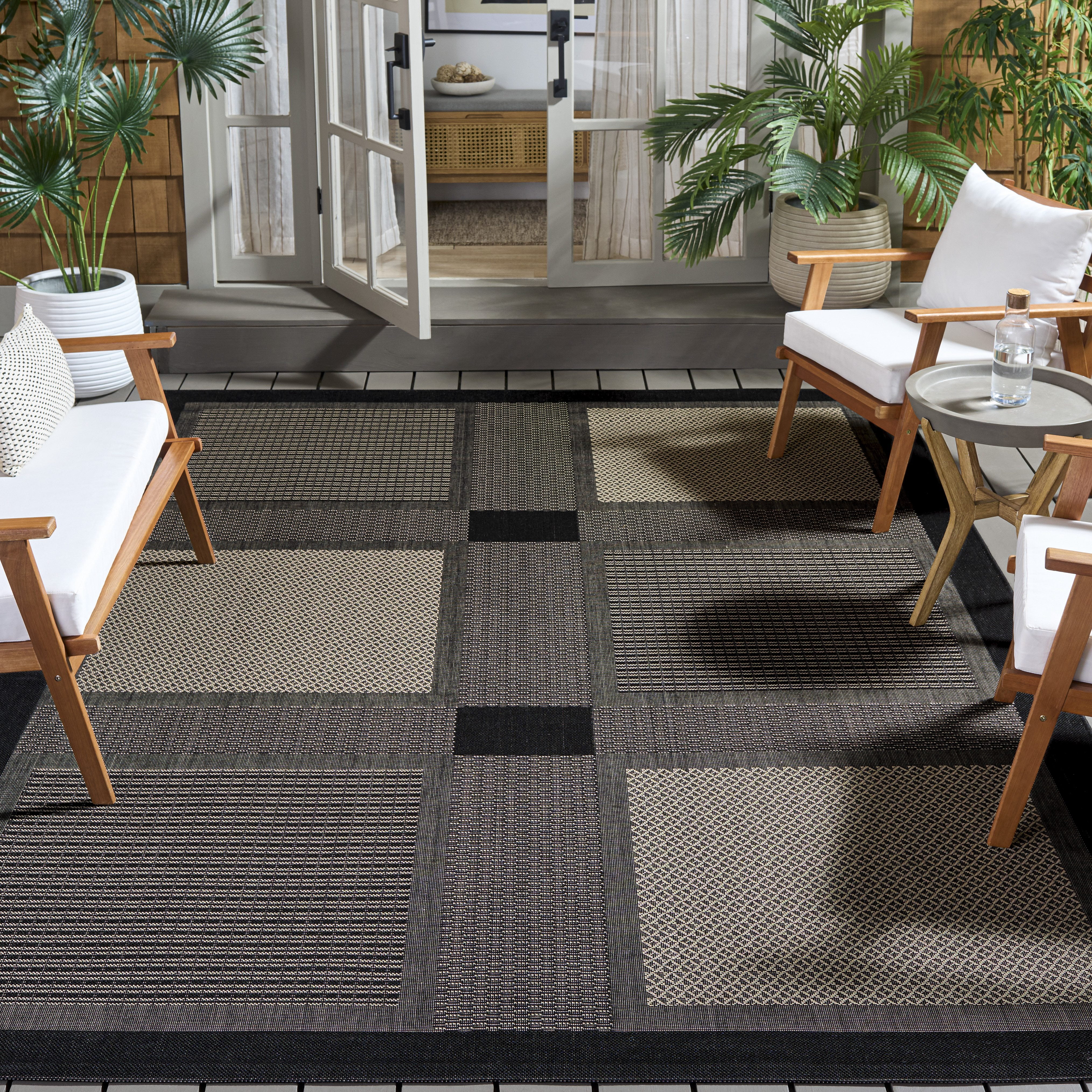 Safavieh Courtyard Eileen Geometric Indoor/Outdoor Area Rug, Black/Sand, 8' x 11'