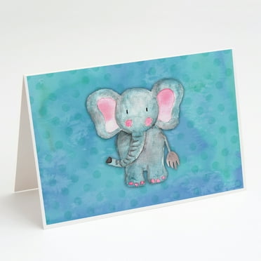 Blue Elepant Watercolor Greeting Cards and Envelopes Pack of 8