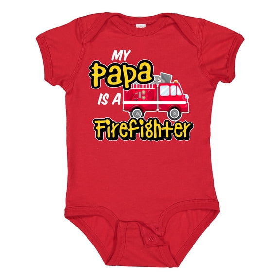 Inktastic My Papa is a Firefighter with Fire Truck Boys or Girls Baby Bodysuit