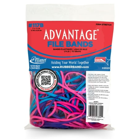 Alliance Rubber Advantage Rubber Bands Size #117B  4oz Bag  Assorted Colors