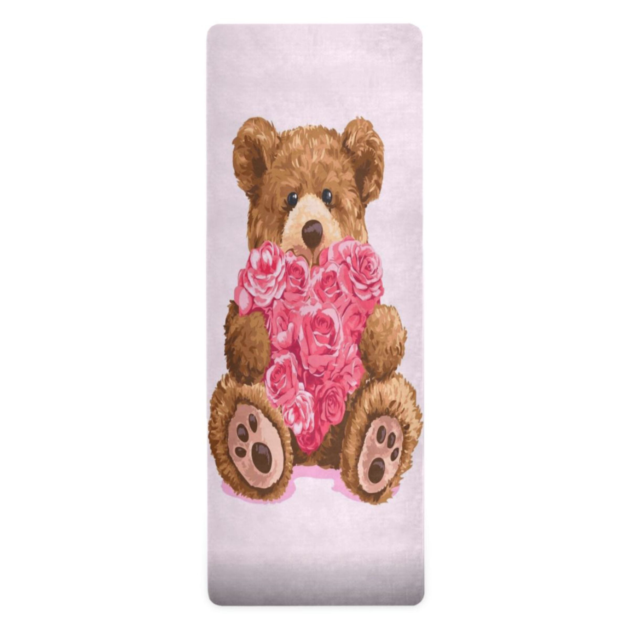 BZSMCE Yoga Mat Women Fitness Mat Cuddly Bear Rose Pattern