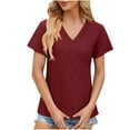 thumbnail image 3 of Inleife Womens T-Shirts Fashion Casual Solid Color Tops Womens Short Sleeve Out Blouse Funny V Neck T-Shirt Tops, 3 of 5