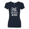 thumbnail image 2 of Wild Bobby Just A Girl Who Loves Jesus Inspirational/Christian Women Slim Fit Junior Tee, Navy, Small, 2 of 5