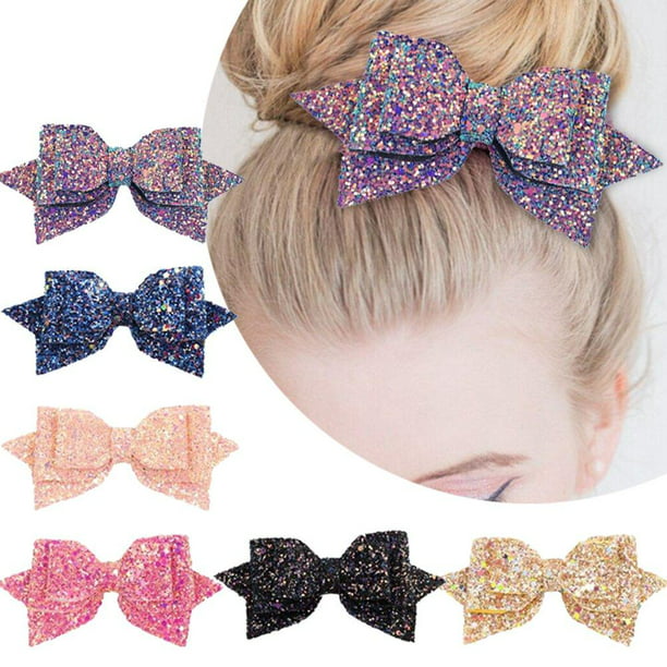 5 Inch Glitter Hair Bows Boutique Hair Clips 6 Pcs Multi Color Glitter  Sequins Big Hair Bows for Baby Girls Teens Toddlers 