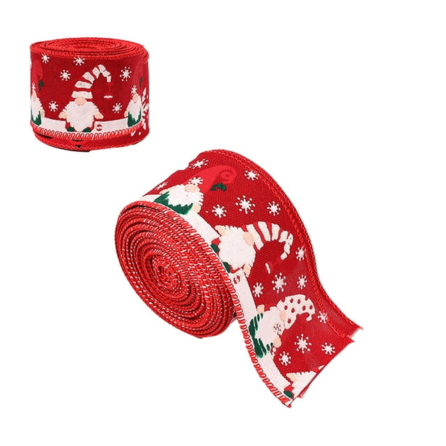 Christmas Tree Ribbon with Santa Claus Pattern Holiday Decoration Bowknot for Home and Window Decoration 1 Pack