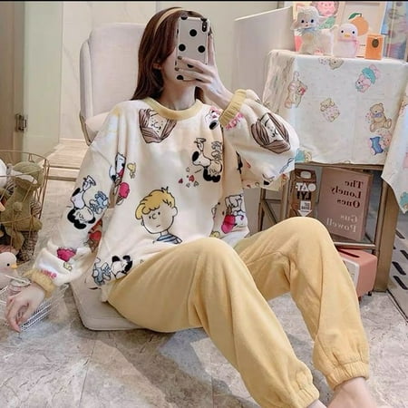 

CoCopeaunt Autumn and winter coral fleece pajamas womens winter thickened flannel home wear winter new suit pijama Sleepwear
