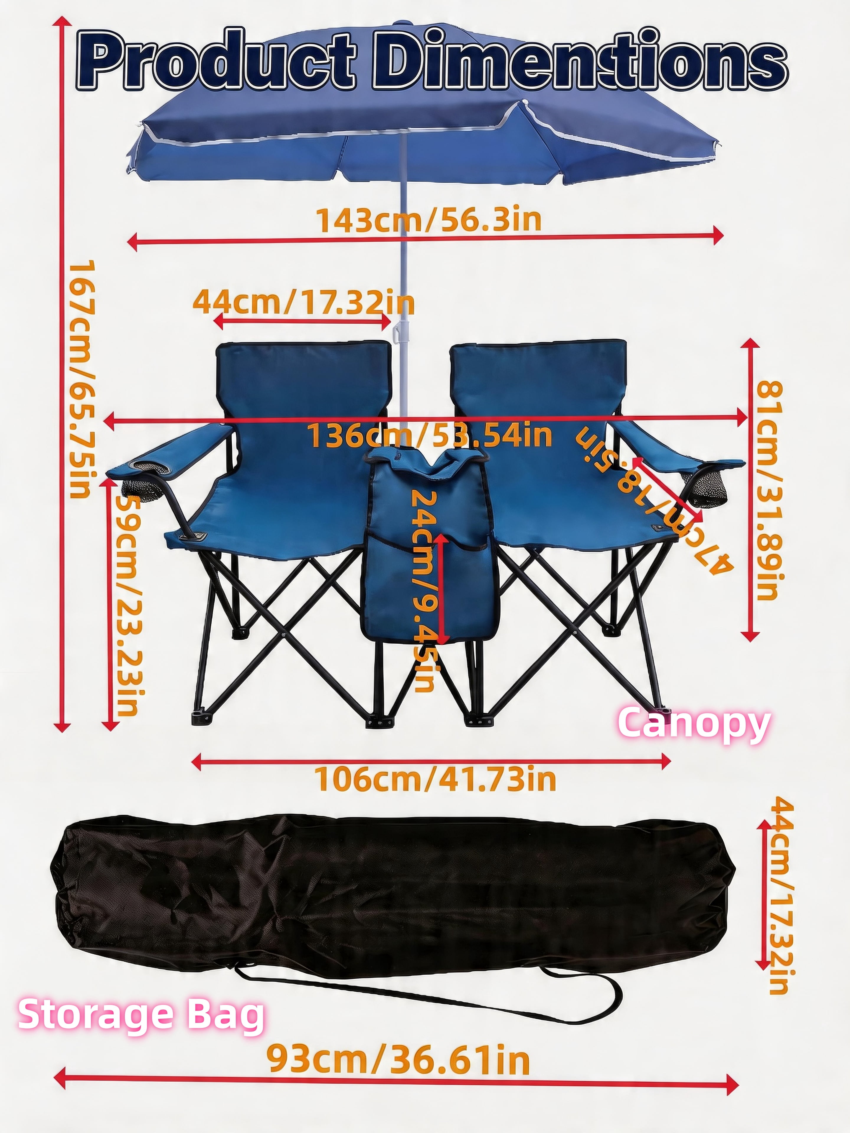 Beach Chair Set with Umbrella Tiltable and Cooler Bag for Outdoor Picnic